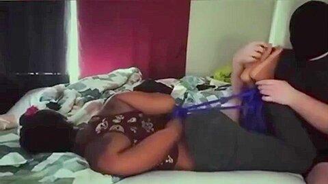 Masked Ebony In Hogtie Tickle