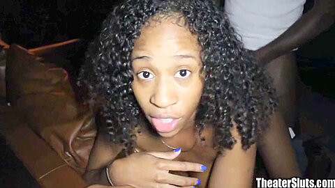 Happy Beauty Black Chick Banged In Porno Theater!
