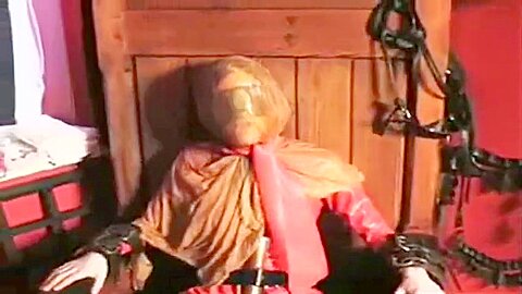 Plastic Bag Breathplay :: Blonde In Red Latex Gets Fucked On Wooden Chair