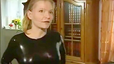 Experience Catsuit Vacbed :: Blonde Woman in Tight Black Latex Gets Hard Doggystyle Sex