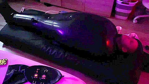 Wife Punishes Her Husband-Slave in Full-body-Inflate Latex Bag - ESTIM - Restricted Breathing - Bagged